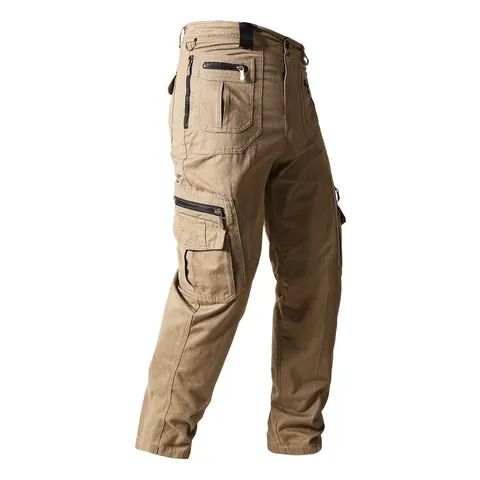 Men's Cotton Multi-Pocket Cargo Bottom Trousers Loose Straight Urban Casual Washed Outdoor Work Pants Daily Wear Clothing