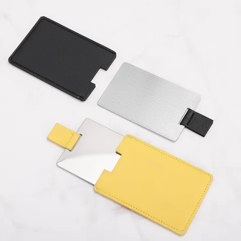 Specchio da Trucco Rettangolare in Acciaio Inossidabile Portatile Con Custodia in Pelle PU Formato Carta Specchio Tascabile Infrangibile Regalo