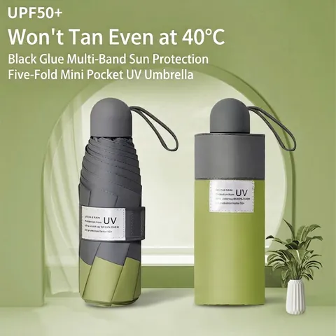 Mini Taschen Sonnenschirm Regenschirm Für Erwachsene Faltbarer Kompakter Schirm Mit Schwarzer Beschichtung UV-Schutz Pongee Stoff Schirm