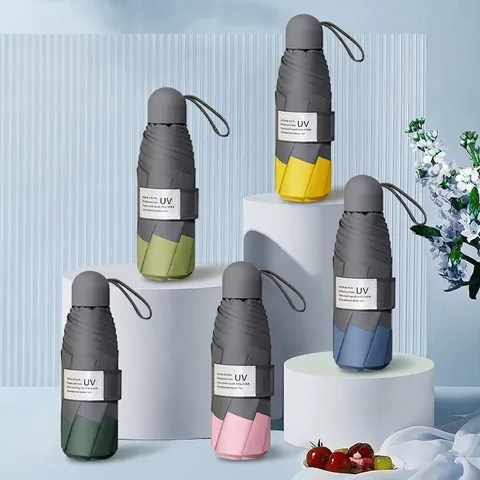 Mini Taschen Sonnenschirm Regenschirm Für Erwachsene Faltbarer Kompakter Schirm Mit Schwarzer Beschichtung UV-Schutz Pongee Stoff Schirm