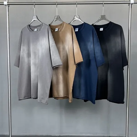 Γυναικείο Ανδρικό T-Shirt από Βαρύ Βαμβάκι 305G Αμερικάνικο Ρετρό με Ψεκασμό και Πλύσιμο Οξύ Oversized Κοντομάνικο Vintage Μπλουζάκι