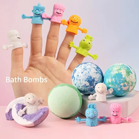 Bombas de Baño para Niños con Juguete de Marioneta de Dedo Sorpresa Sal Marina Exfoliante para Niños Niñas SPA