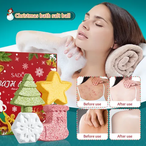 Christmas Bath Bombs Organic Bath Salts With Sea Salt Essential Oil Deep Cleaning Skin Care Moisturizing Handmade Spa Gift