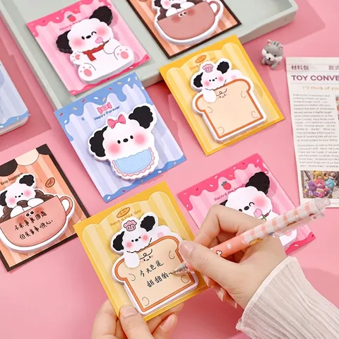 Note Adesive Cane Cartone Animato Carino Memo Pad Sagomato Forma Animale Blocco Note Autoadesivo per Studenti Ufficio Cancelleria