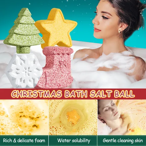 Christmas Bath Bombs Organic Bath Salts With Sea Salt Essential Oil Deep Cleaning Skin Care Moisturizing Handmade Spa Gift
