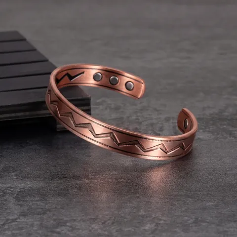 Koperen Magnetische Armband Verstelbare Open Manchet Zigzag Patroon Therapie Gezondheid Vintage Brons Kleur Sieraden