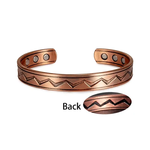 Koperen Magnetische Armband Verstelbare Open Manchet Zigzag Patroon Therapie Gezondheid Vintage Brons Kleur Sieraden