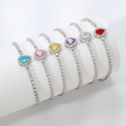 Lussuoso Bracciale Tennis in Rame con Zirconia Taglio a Pera Donna Luccicante Halo Goccia Cristallo Bracciale Gioielli Regalo
