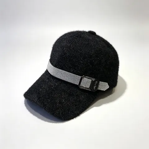 Women Fashion Winter Warm Chenille Plush Baseball Cap With Rhinestone Decoration Metal Buckle Adjustable Outdoor Sun Hat