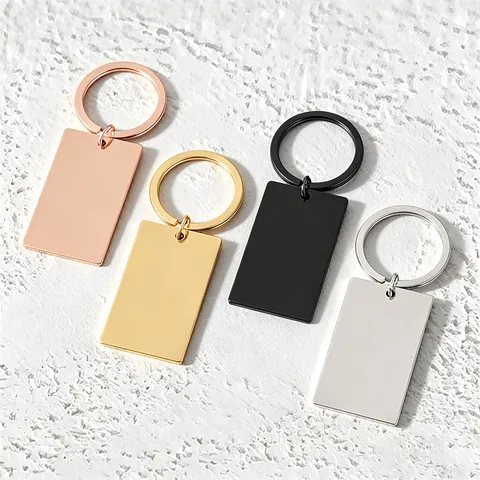 Minimalist Stainless Steel Rectangle Blank Tag Keychain DIY Engraving Metal Keyring For Men Women Personalized Fashion Jewelry