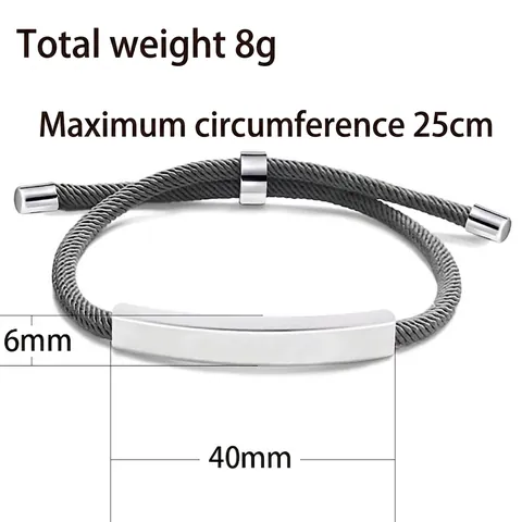 Minimalist Adjustable Braided Rope Bracelet With Stainless Steel Polished Metal Bar For Men Women Unisex Jewelry Gift