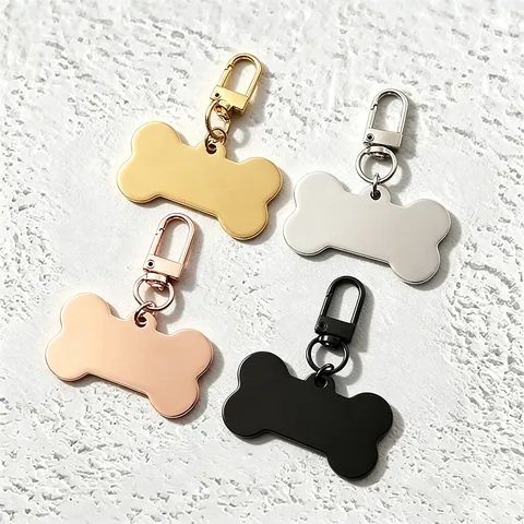 Bone Shaped Stainless Steel Pet ID Tag Plain Blank Metallic Dog Name Tag Pendant With Lobster Clasp Keychain Jewelry For Pets