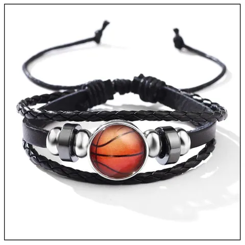 Luminous Leather Braided Bracelet Sport Soccer Basketball Baseball Glass Snap Button Adjustable Wrap Wristband Jewelry