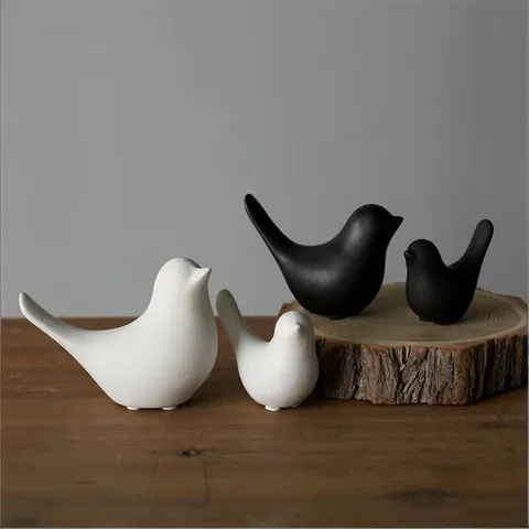 Figurita de Pájaro de Cerámica Abstracta Nórdica Adorno de Escritorio Decoración de Hogar Negro Blanco Oro Plata