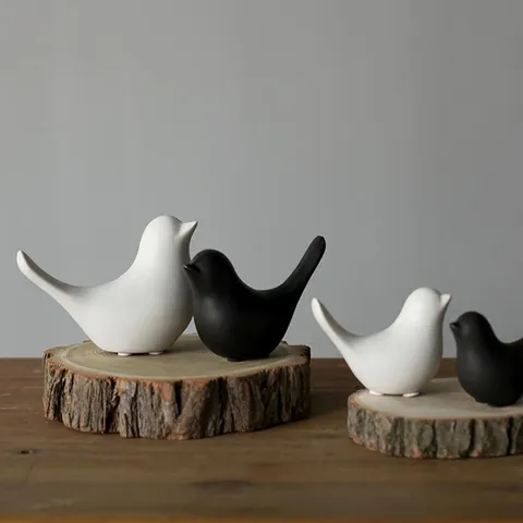 Figurita de Pájaro de Cerámica Abstracta Nórdica Adorno de Escritorio Decoración de Hogar Negro Blanco Oro Plata