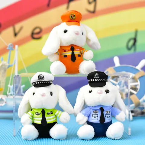 Plüsch Hase Schlüsselanhänger Polizei Feuerwehr Uniform Kuscheltier Spielzeug Bunny Anhänger Tasche Charme Weiche Puppe Ornament Geschenk