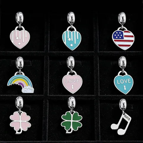 Stainless Steel Rainbow Heart Clover Pendant For Women DIY Enamel Jewelry Accessories Music Note Charm For Bracelet Necklace