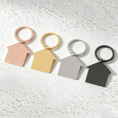 Modern Stainless Steel House Shaped Keychain Blank For DIY DIY Laser Engraving Home Real Estate Promotion Housewarming Gift Key Ring