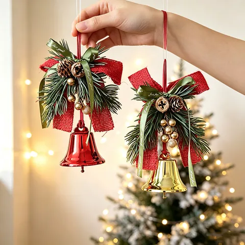 Kerstbel Hangende Ornamenten Met Dennenappels Bessen Simulatie Dennennaalden Fluwelen Lint Voor Feestelijke Woondecoratie