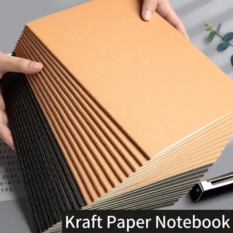 Notitieboek Kraftpapier Zwarte Kaart Omslag Gelinieerd Raster Blanco Minimalistisch Kantoor School Schrijfwaren Dagboek