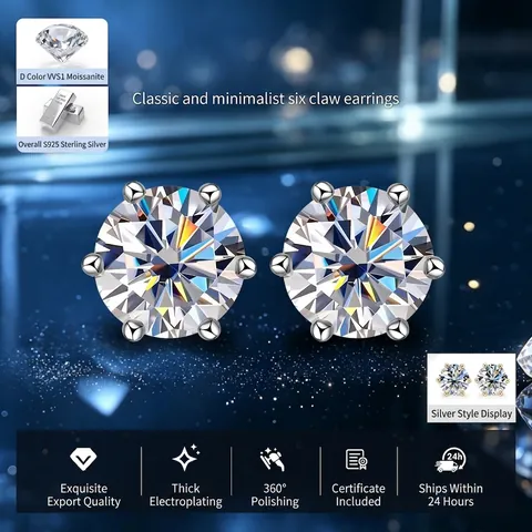 Moissanite Oorknopjes Met 925 Sterling Zilveren Oorbelpost Ronde Briljant Geslepen Sprankelende Elegante Sieraden Voor Dames