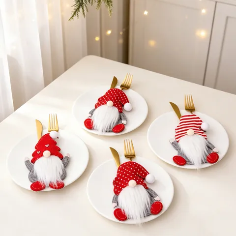 Christmas Gnome Cutlery Holder Non-Woven Fabric Knife And Fork Bag Faceless Doll Dining Table Decoration Ornament For Party Home Kitchen Decor