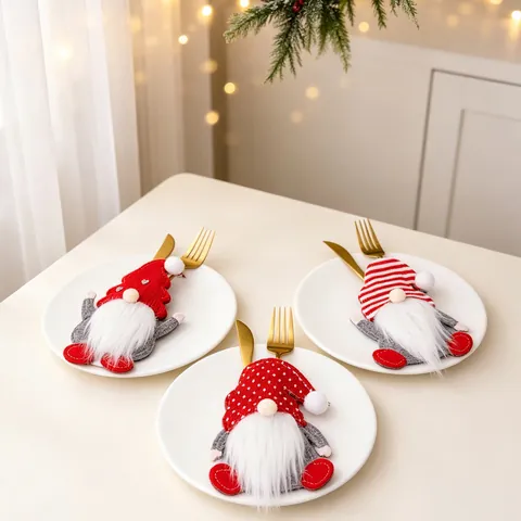 Christmas Gnome Cutlery Holder Set Non-woven Fabric Cartoon Santa Tableware Bag For Xmas Dining Table Decor Kitchen Party Accessories