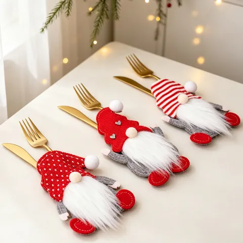 Christmas Gnome Cutlery Holder Set Non-woven Fabric Cartoon Santa Tableware Bag For Xmas Dining Table Decor Kitchen Party Accessories