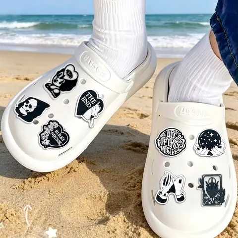 Gothic Style Shoe Charms PVC Soft Rubber Black And White Punk Skeleton Heart DIY Accessories For Clogs Sandals