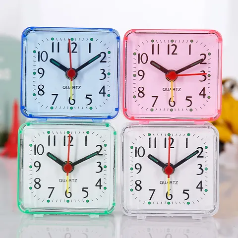 Square Mini Alarm Clock Pointer Quartz Table Clock For Students Bedroom Bedside Desktop Decor Small Desk Clock