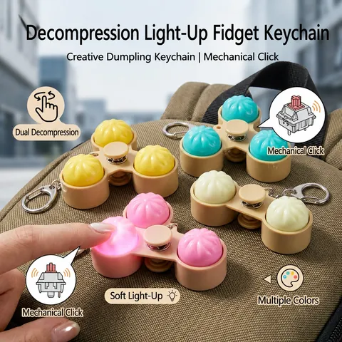 Baozi Steamed Bun Fidget Spinner Toy LED Luminous Mechanical Keyboard Switch Key Click Sound Stress Relief Keychain Ornament
