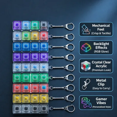 Mechanical Keyboard Switch Fidget Keychain 4-Key RGB Light Up Stress Relief Toy Acrylic Clear Keychain For Office Gift