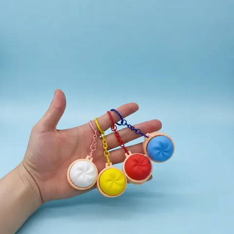 Cute Chinese Steamer Bun Squishy Stress Relief Toy Keychain Luminous Button Fidget Toy For Kids Adults Gift