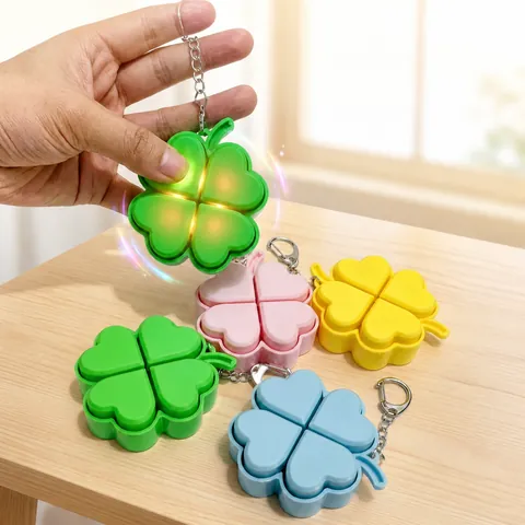 Lucky Clover Luminous Fidget Keychain Press Multicolored Flashing LED Stress Relief Toy Portable Key Ring Lucky Glow Pendant Boxed For Kids Adults