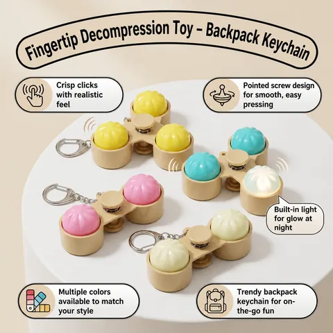 Baozi Steamed Bun Fidget Spinner Toy LED Luminous Mechanical Keyboard Switch Key Click Sound Stress Relief Keychain Ornament