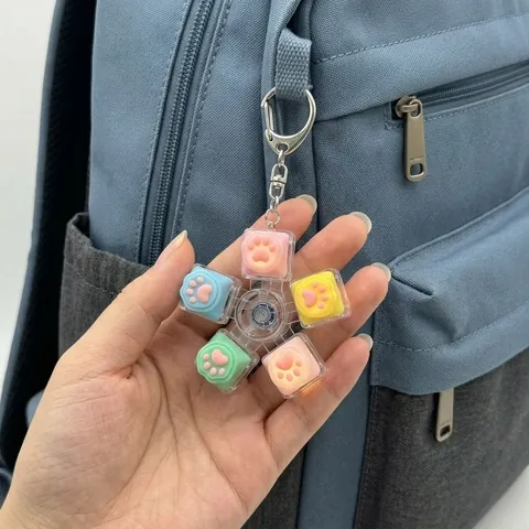 Mechanischer Katzenpfote Fidget Spinner Schlüsselanhänger Macaron Farbe Stressabbau LED Leuchtet Tastenkappe Spielzeug Montage Anhänger Für Schule Büro Erwachsene Teenager