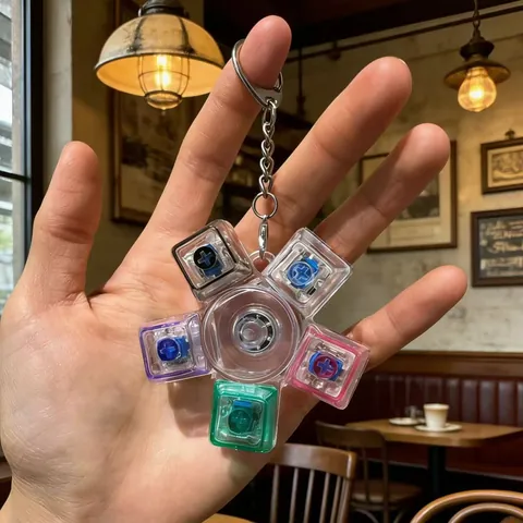5-Achsen Verbundener Fidget Spinner Schlüsselanhänger Mechanische Tastaturschalter Stressabbau Spielzeug Leuchtend LED Tragbar Transparent PC