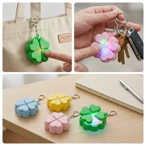 Glowing Four Leaf Clover Fidget Keychain LED Stress Relief Toy Lucky Clover Light Up Backpack Pendant Keyring Gift For Kids Adults