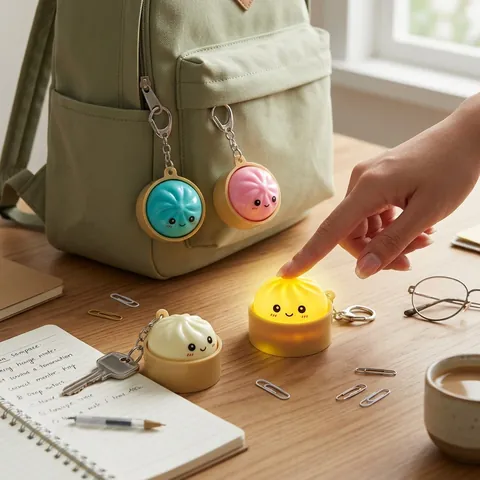 Schattige Xiao Long Bao Sleutelhanger Druk Om Te Verlichten LED Stressverlichtend Speelgoed Mechanisch Gevoel Plastic Ophangornament