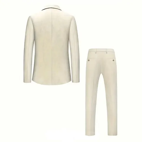 Men's Linen Suit Set Slim Fit Notch Lapel 2-Piece Business Casual Wedding Groomsman Outfit Top And Bottom