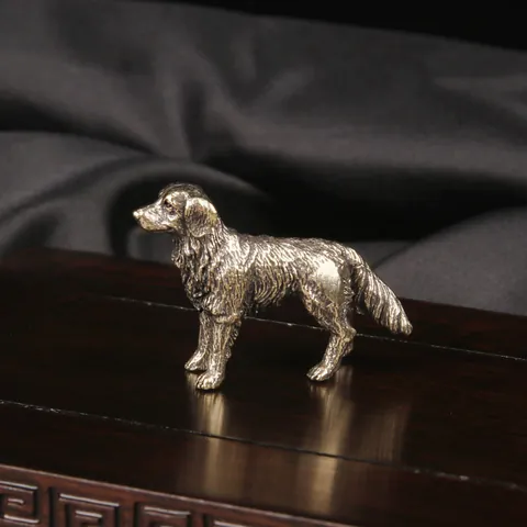 Antique Brass Shepherd Dog Figurine Desktop Ornament Retro Copper Animal Statue Tea Pet Office Home Decor Sculpture Miniature