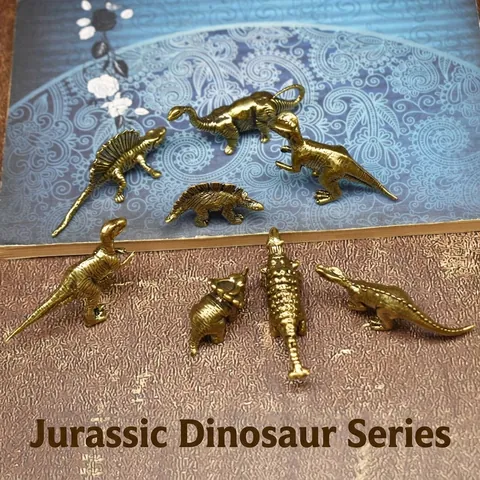Figurita de Dinosaurio de Latón Vintage Mini Escultura de Animal Jurásico Ornamento de Escritorio de Cobre Retro Decoración de Oficina en Casa Juguete Coleccionable