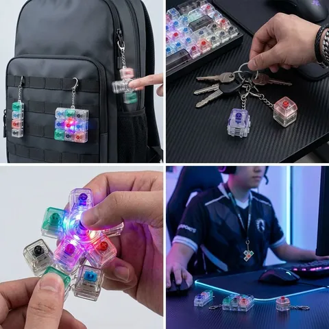 RGB Light Up Mechanical Switch Fidget Toy Keychain Stress Relief Fidget Spinner Keychain Luminous ABS Keyring For Office Adults Kids