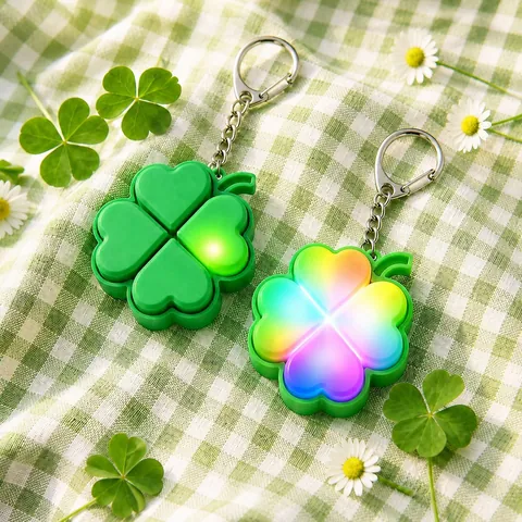 Lucky Four Leaf Clover LED Light Stress Relief Keychain Mechanical Feel Backpack Pendant Decompression Toy Gift For Kids Teens