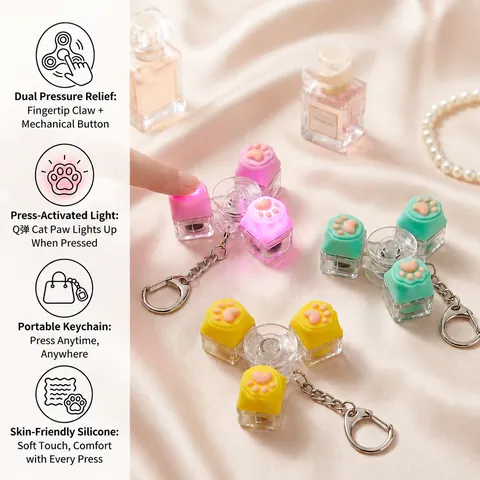 Macaron Cat Paw Fidget Spinner Mechanical Key Button LED Glow Decompression Keychain Stress Relief Toy For Kids Adults