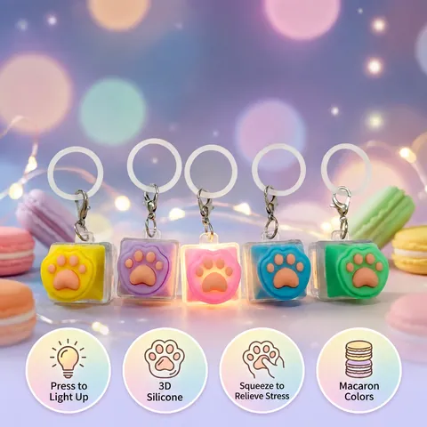 Silicone Cat Paw Mechanical Switch Stress Relief Toy Keychain Glowing Keycap Fidget Squishy Pendant For Office School Backpack Charm