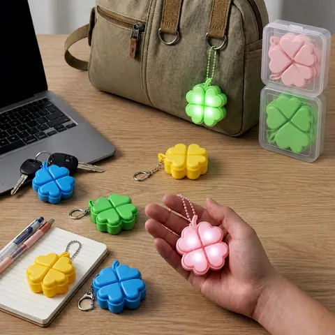 LED Glow Four Leaf Clover Fidget Toy Keychain Mechanical Switch Feeling Stress Relief Sensory Toy For School Office Kids Adults