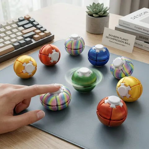 3D-Gedruckter Regenbogen-Planeten-Fidget-Spinner-Ball Drücken Rotieren Dekompressionsspielzeug Schreibtisch-Fidget-Spielzeug Stilles Lager Für Kinder Erwachsene Geschenk