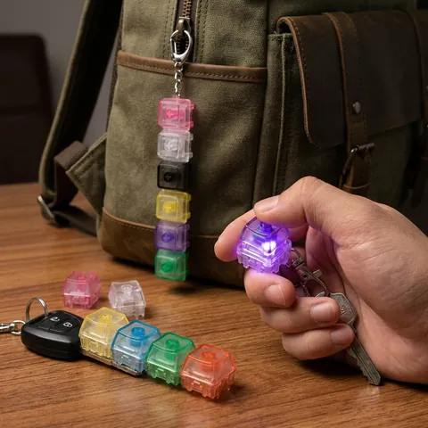 Mechanical Keyboard Switch Fidget Keychain LED Light Up Stress Relief Toy Clear Plastic Keycap Pendant For Backpack Key