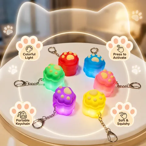 Kreativer 3D Katzenpfote Leuchtender Squishy Schlüsselanhänger Stressabbau Quetschspielzeug Macaron Farbe PVC LED Rucksack Anhänger